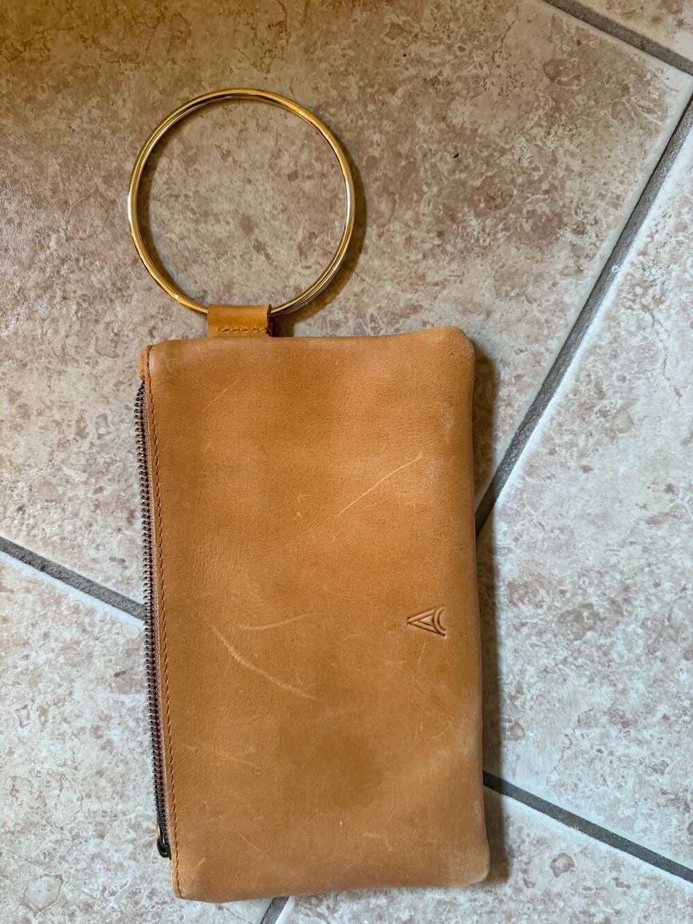 ABLE Mare Leather Ring Clutch in Cognac